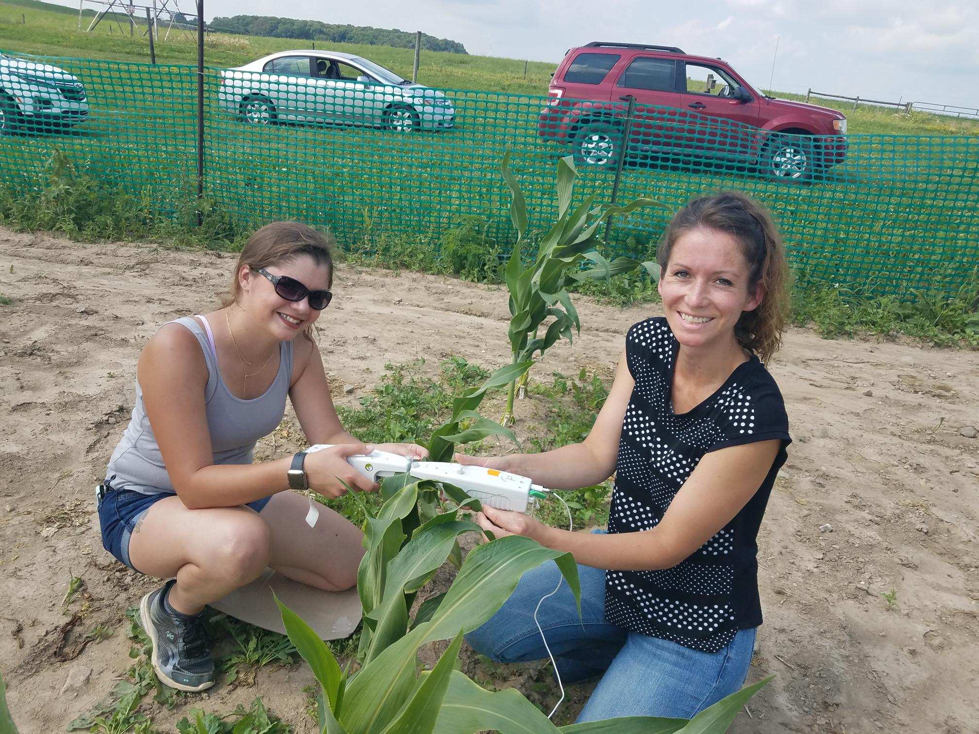women with plants in field